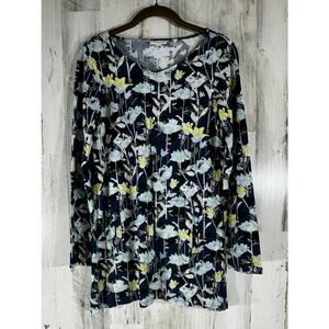 PureJill by J‎ Jill Tunic Top Size Small (XS) Navy Floral Kangaroo Pockets READ